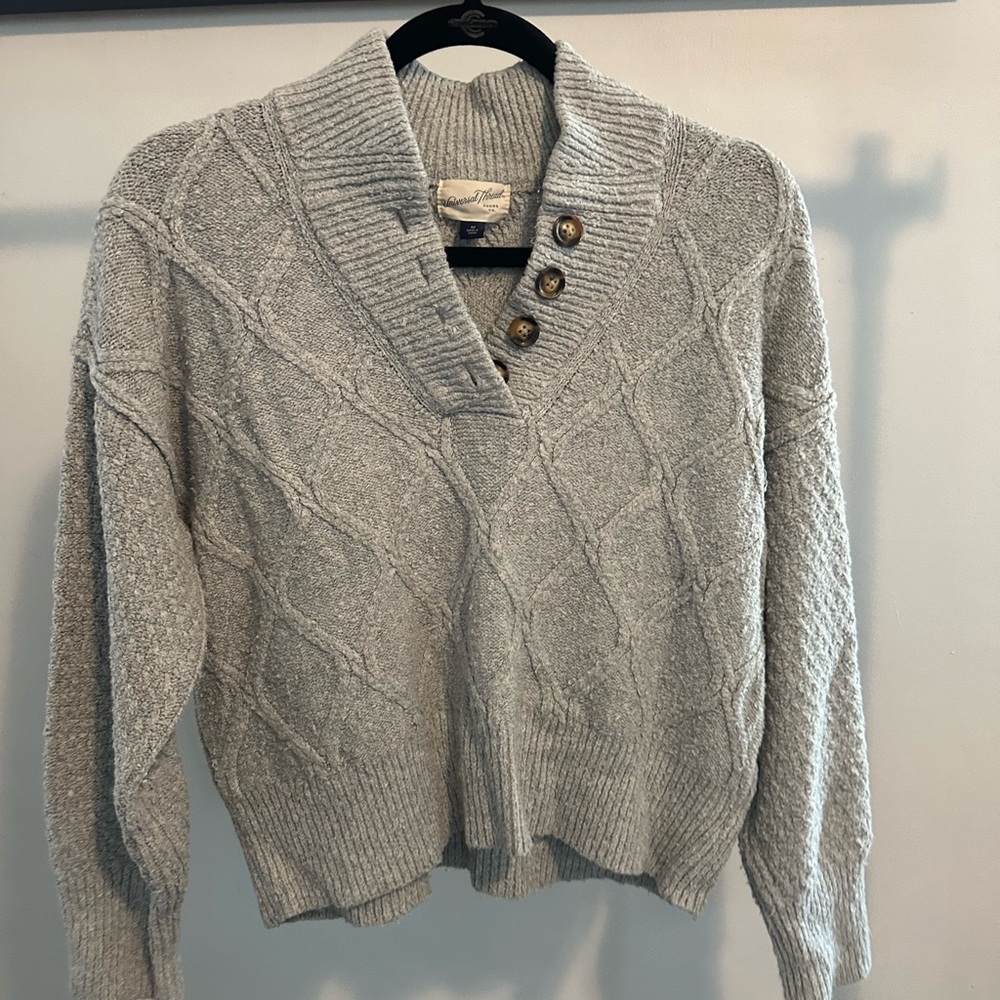 Universal Thread Light Gray Knit Sweater with Button Accents
